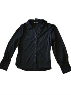 Black Button-Up Long Sleeve Blouse Adrianna Papell Size Medium Nwt